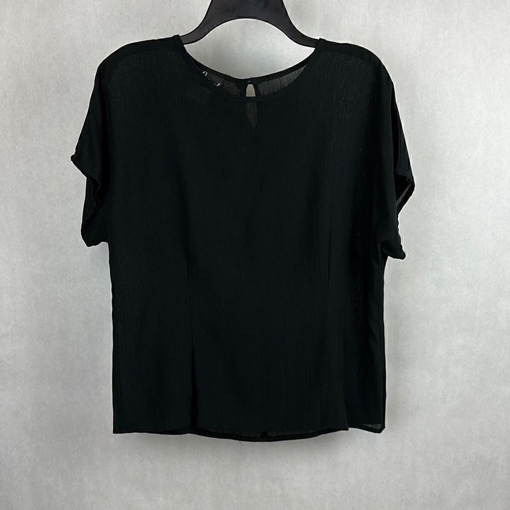Vtg Carole Little Crinkle Top Black Dolman Sleeve Shell Casual Blouse Sz 6